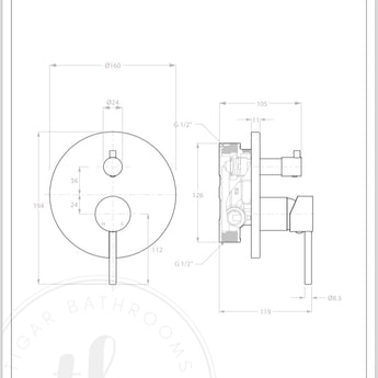 Essence Brushed Nickel Wall Mixer with Diverter : EBN-70D - Tigar Bathrooms