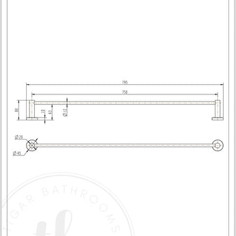 Essence Brushed Gold Single Towel Rail :  EBG5024 - Tigar Bathrooms