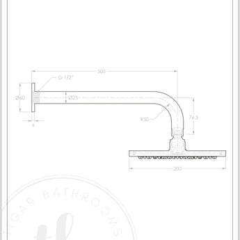 Essence Chrome Showerhead on Wall Mounted Arm : ECHH-2001 - Tigar Bathrooms